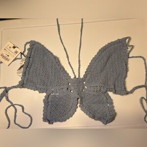 Blue Crochet Butterfly Top